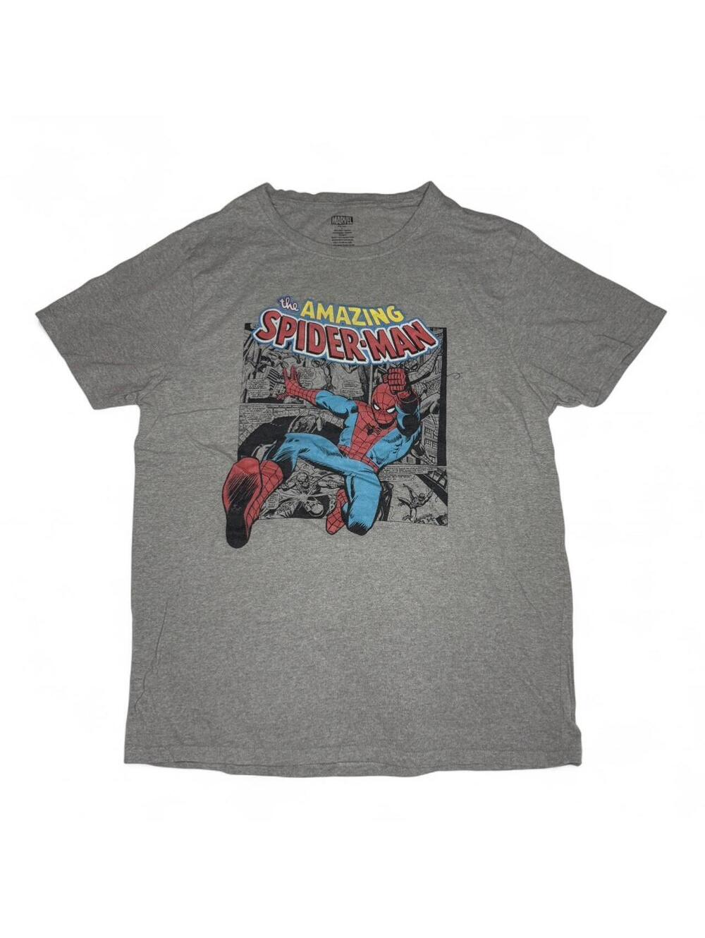 Marvel The Amazing Spiderman Cotton Graphic Comic Strip Grey T-Shirt Size L